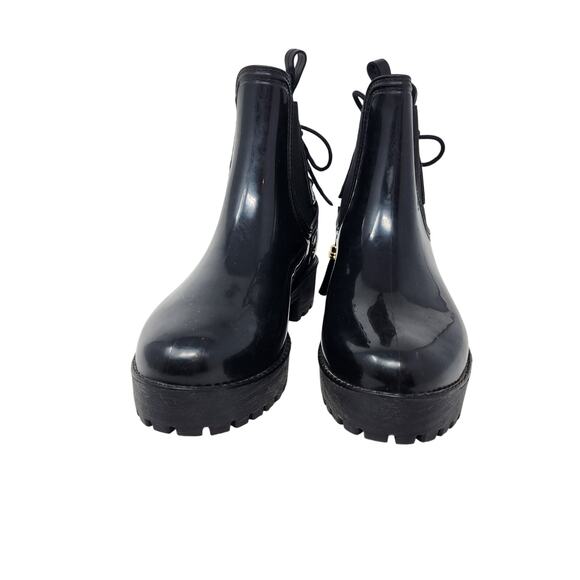 Mari A. Leather Lace Up Back Low Heel Mid Calf Boots Round Toe Black Size 7 - Picture 4 of 7